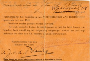 1941 Wandelvergunning Fam. van den Blink Achterbosch Houdringe
