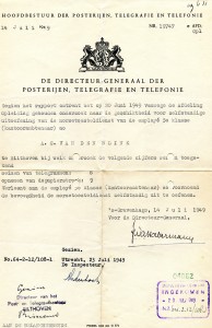 Diploma morsetoestel 1949 A.C. van den Blink