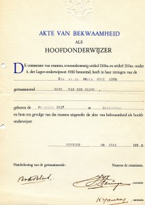 Akte van bekwaamheid hoofdonderwijzer 1956