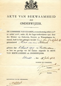 Akte van bekwaamheid onderwijzer 1952